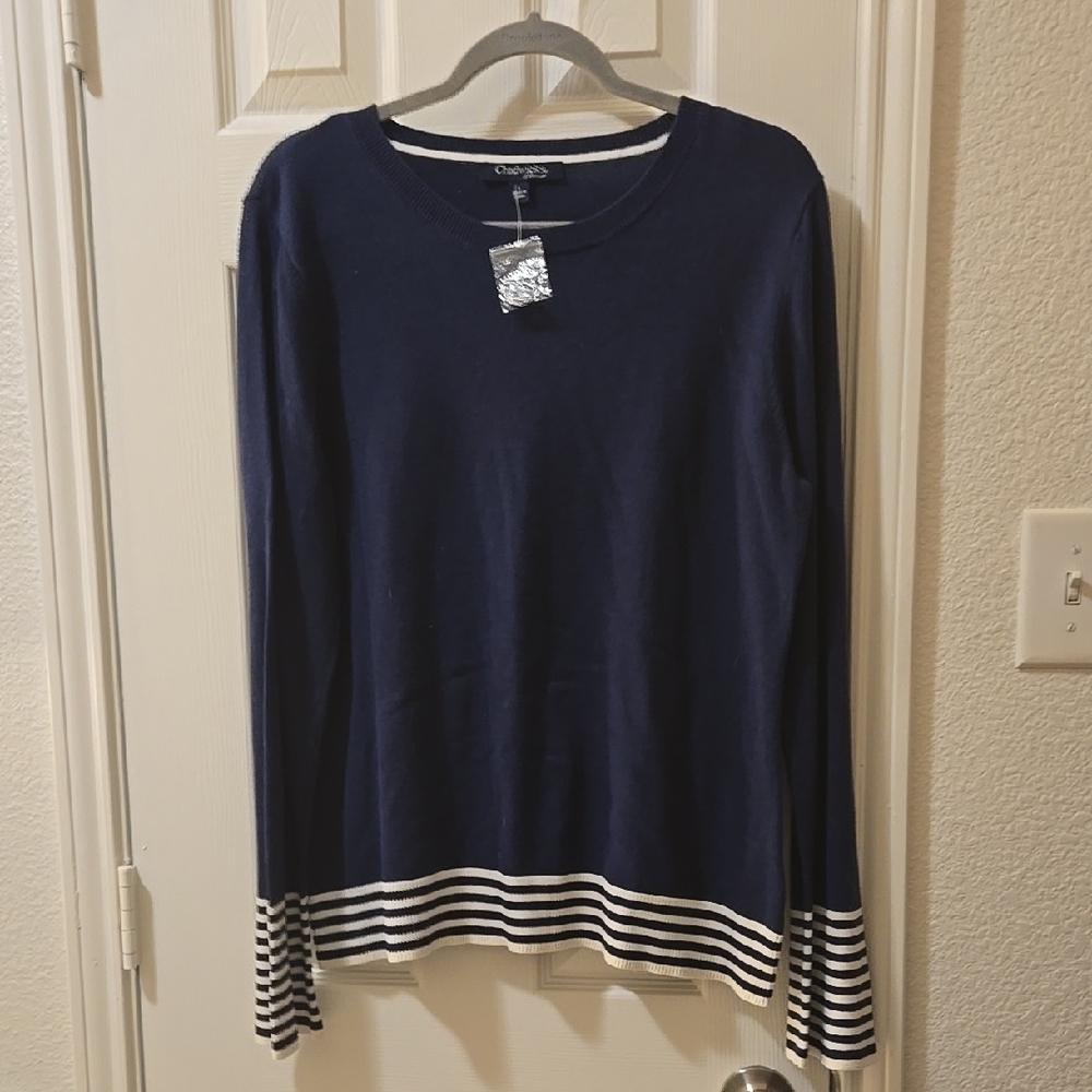 Chadwicks Blue and White Crew Neck Sweater with Stripes